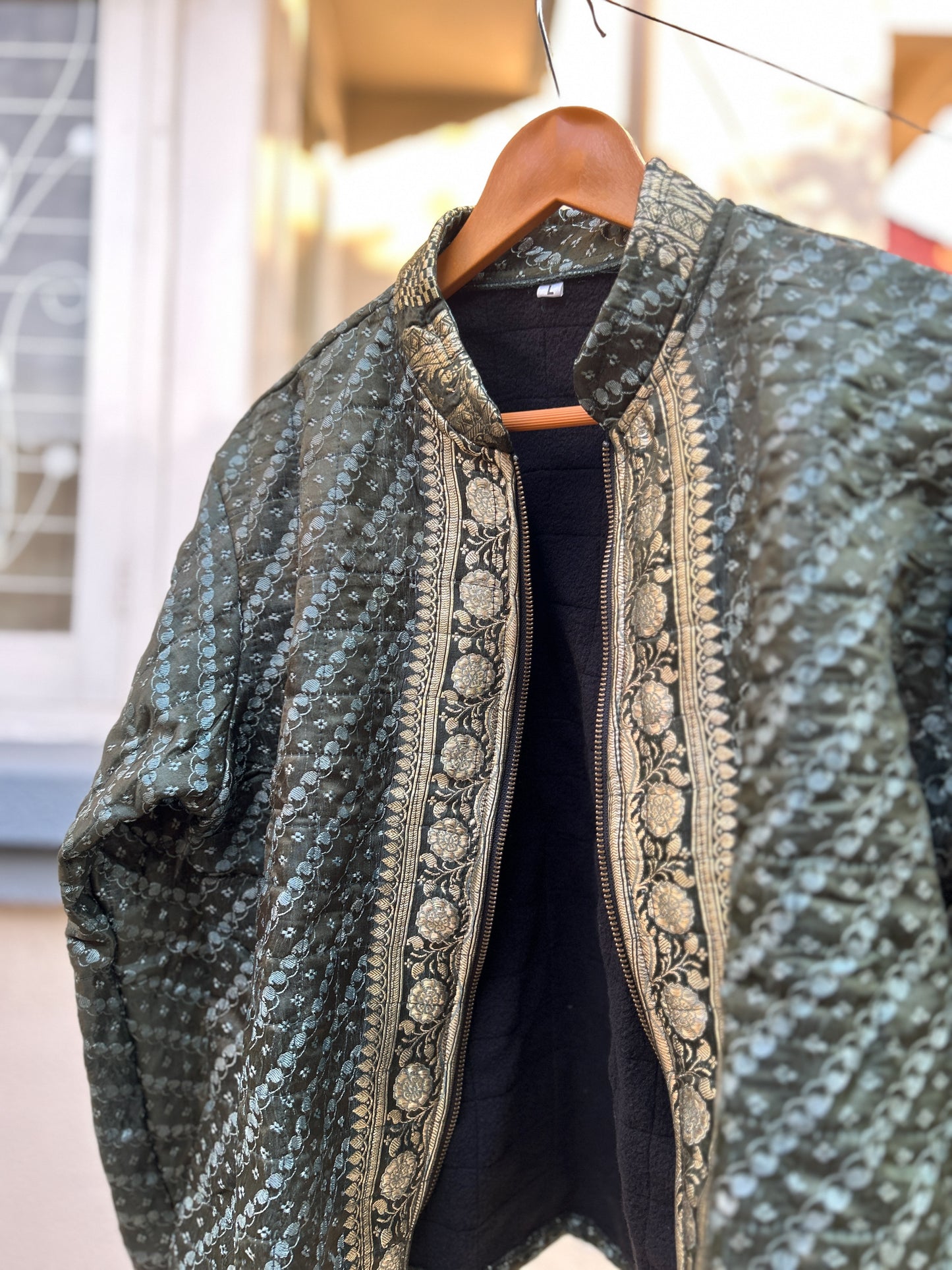 Green gold old saree jacket