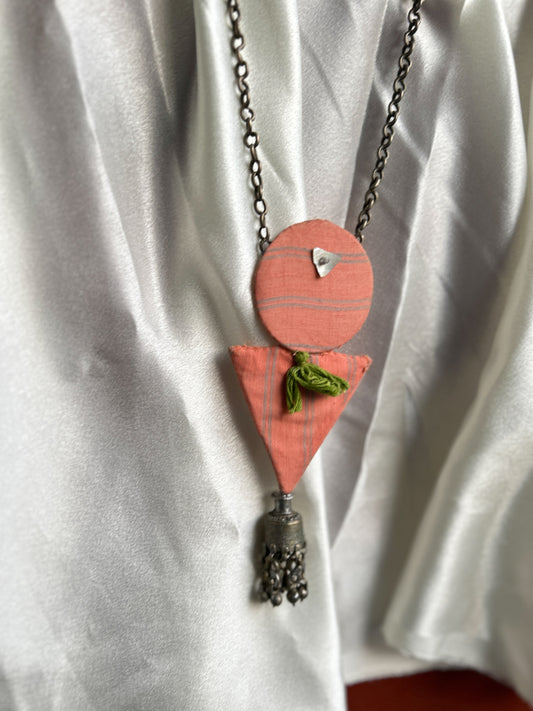 Aakar orange green tassle necklace