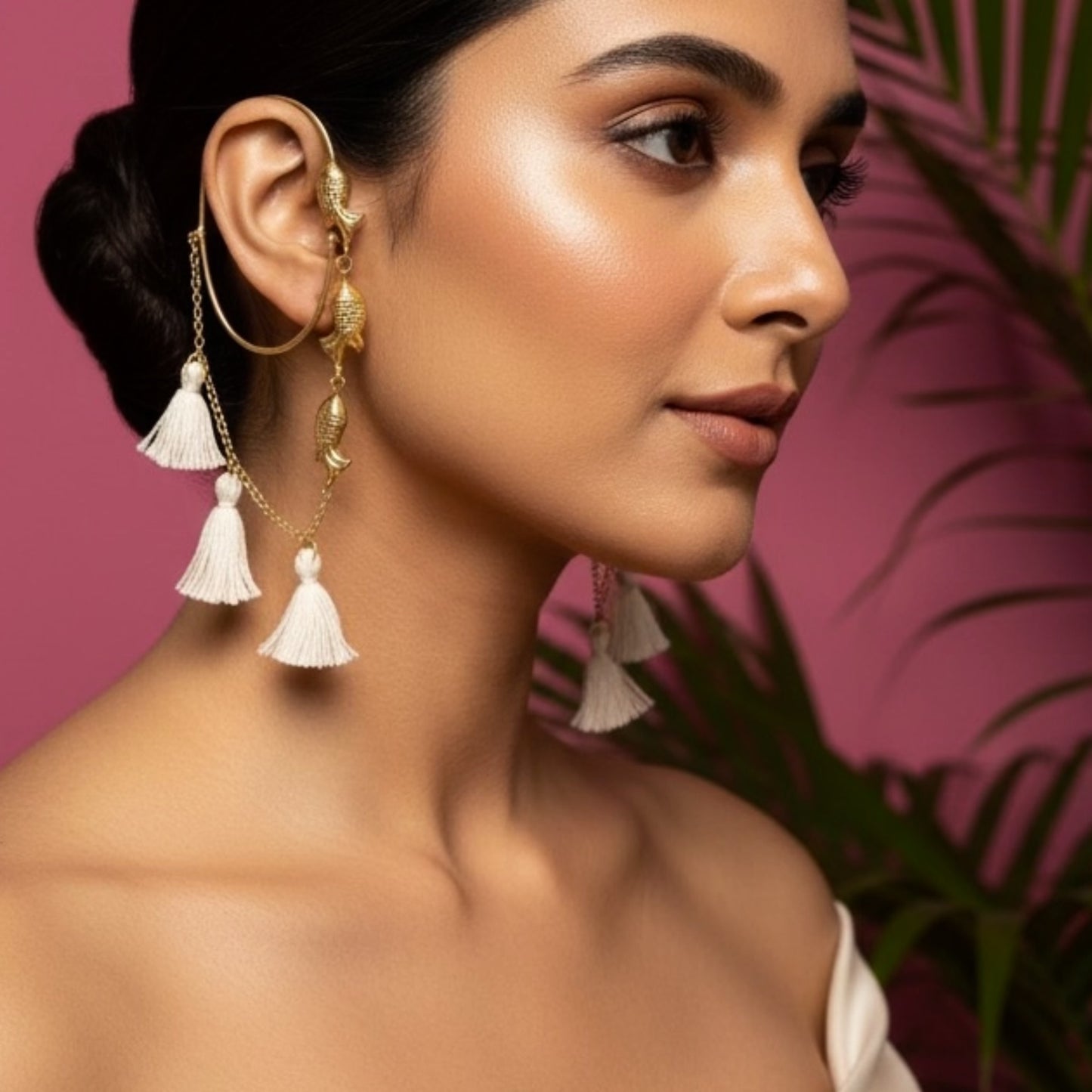 Ear hug ivory tassles earrings