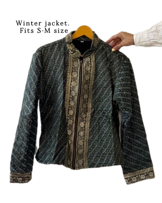 Green gold old saree jacket