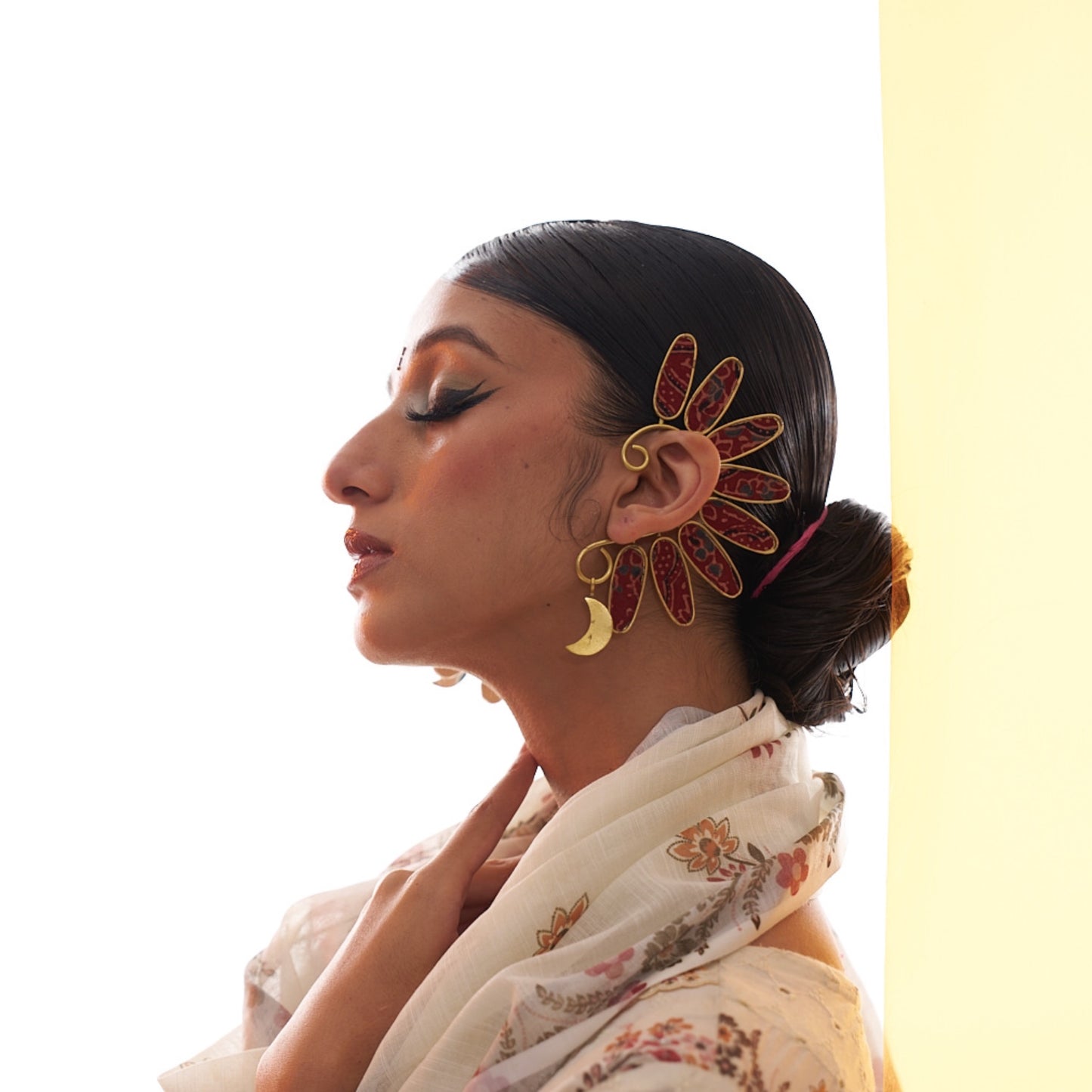 MACAW - Ajrakh maroon & brass gold earcuff