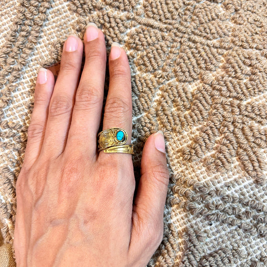 Brass turquioise green spiral ring