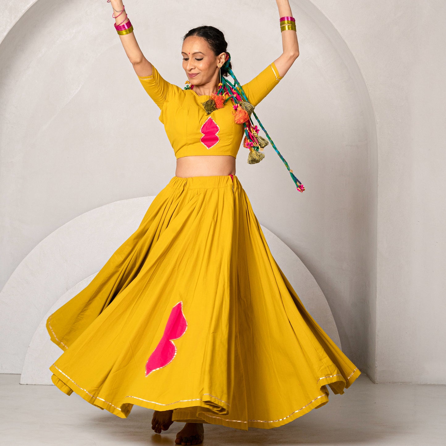 Jugalbandhi mustard yellow Chaniya Choli set