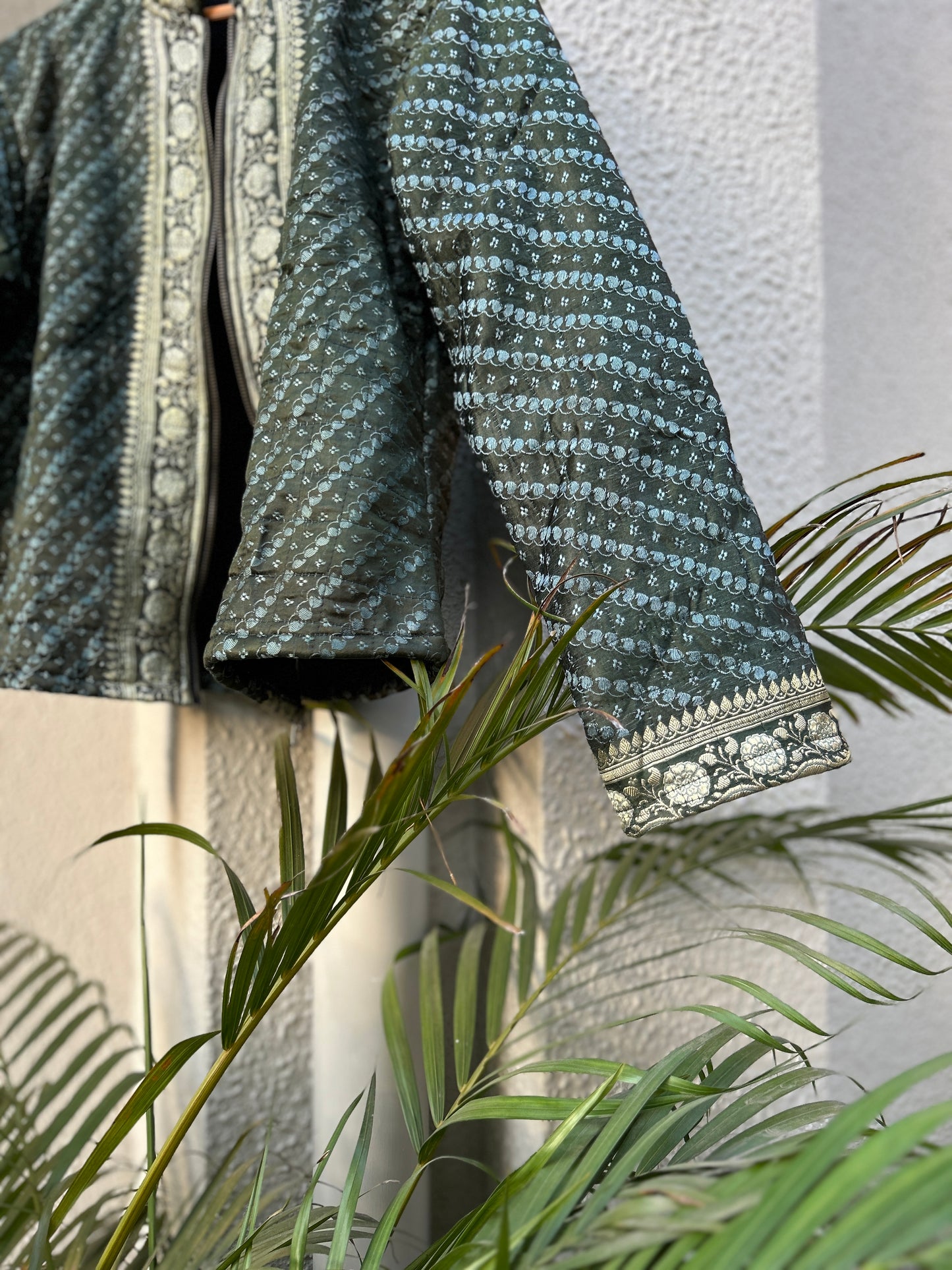 Green gold old saree jacket