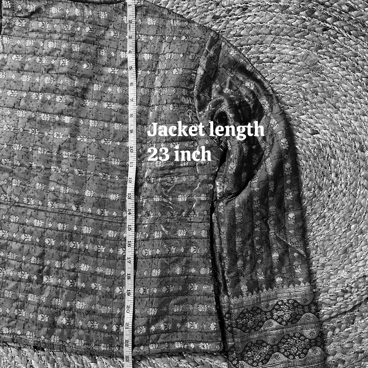 Green with intricate detailing winter old saree jacket