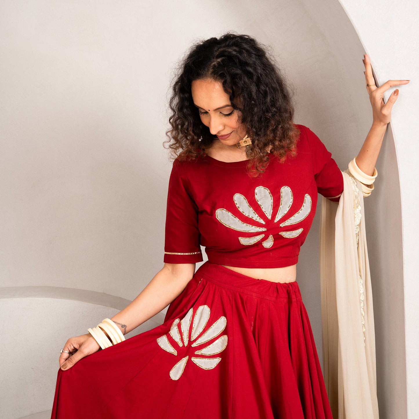Phool Maroon Chaniya Choli set