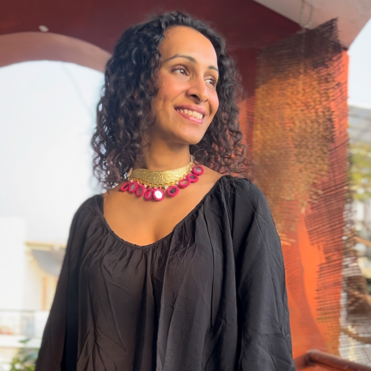 Brass pink Mirror Choker