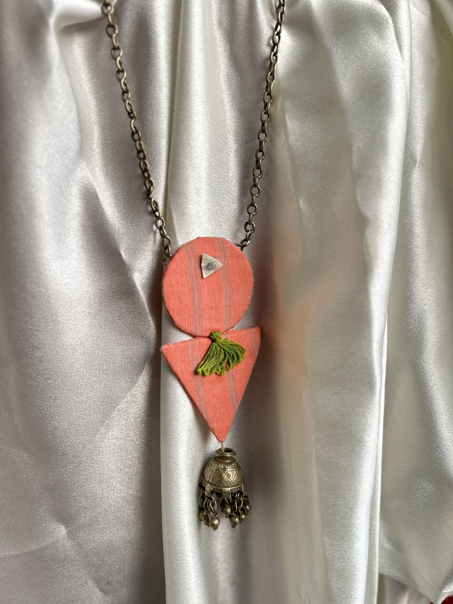 Aakar orange green tassle necklace