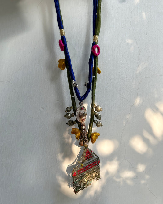 Afghan necklace - Green Blue layer cord