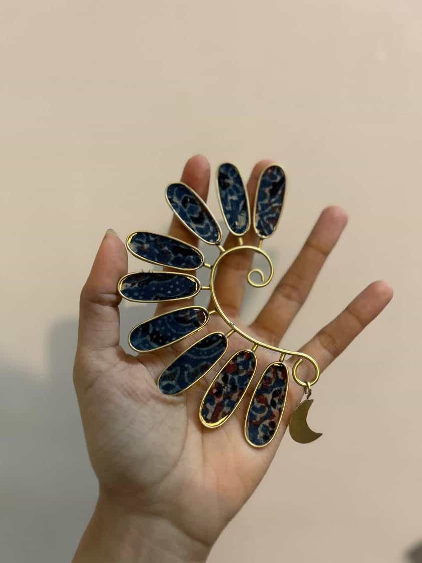 MACAW - Ajrakh blue & brass gold earcuff