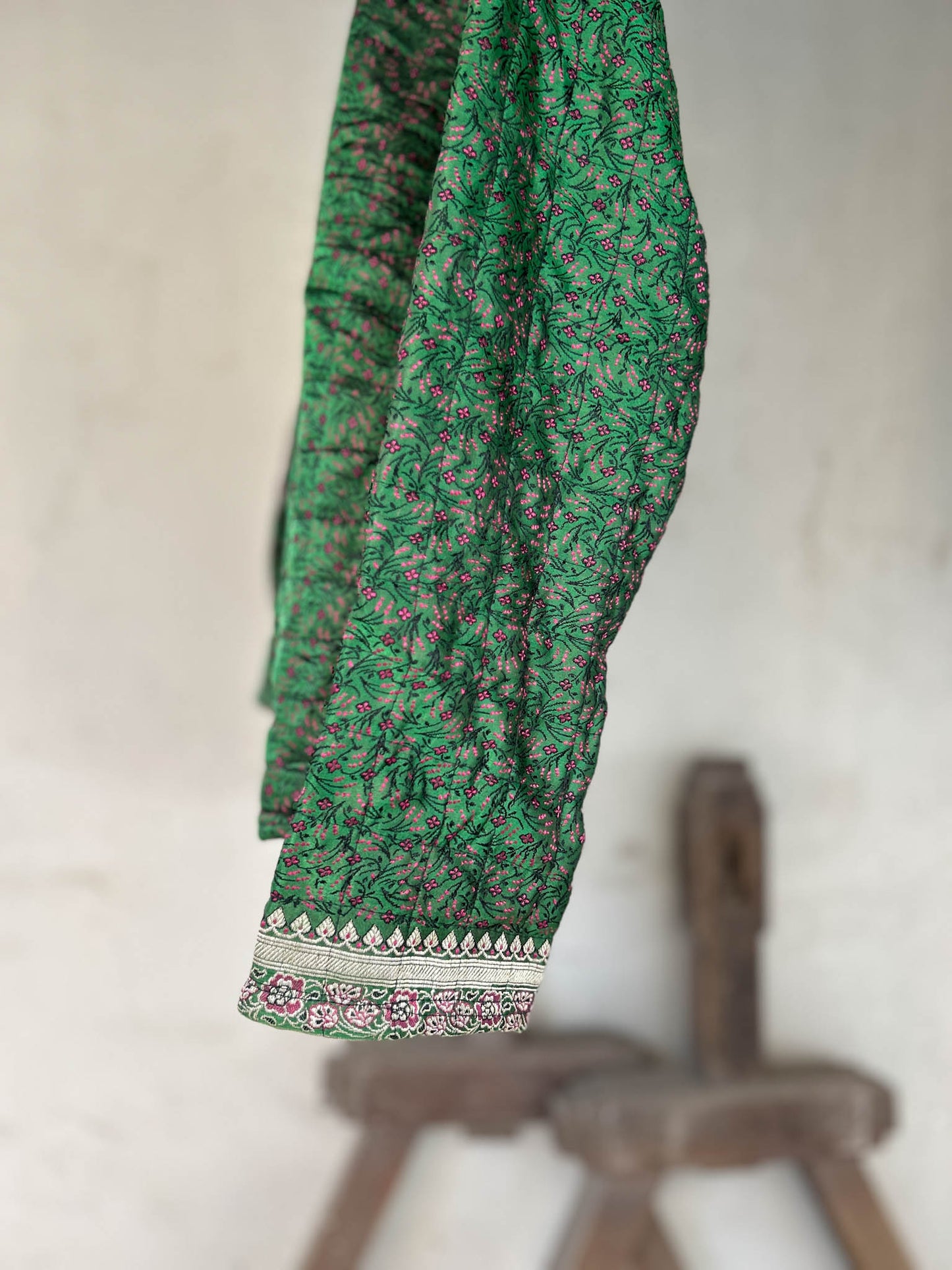 Green with intricate detailing winter old saree jacket