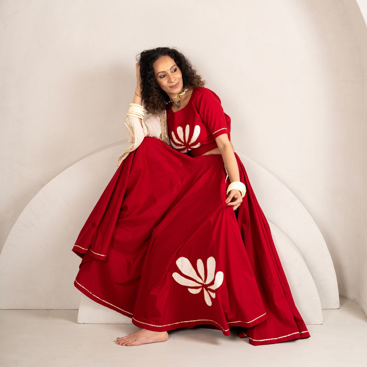 Phool Maroon Chaniya Choli set