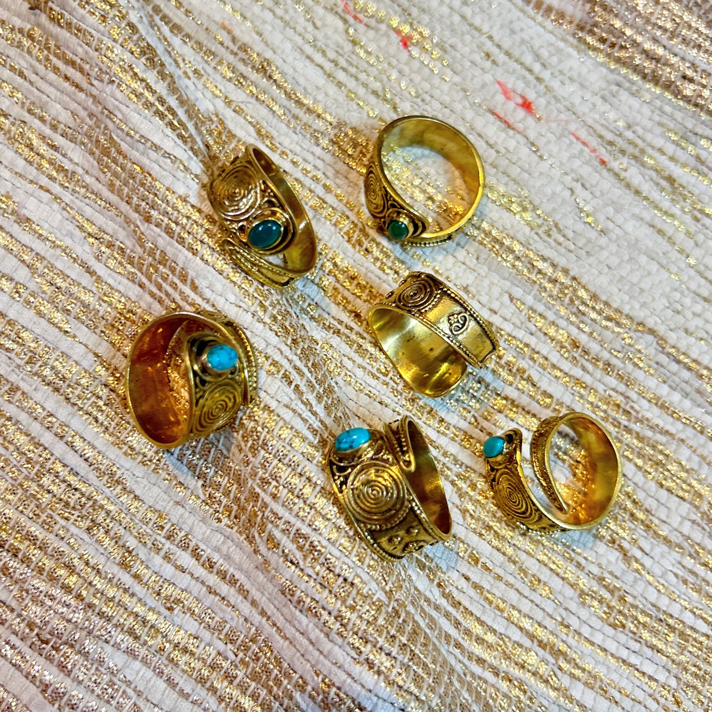 Brass turquioise green spiral ring