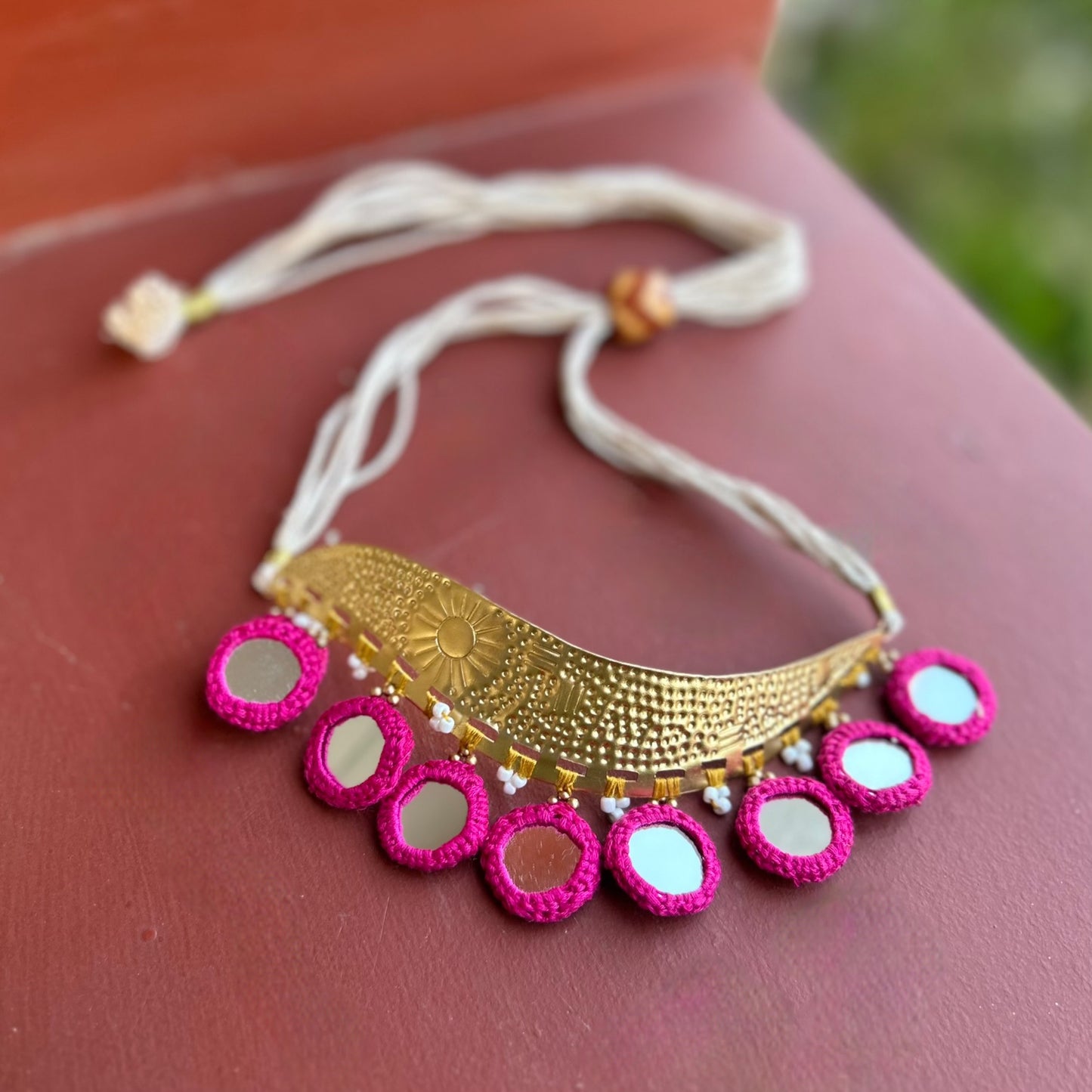 Brass pink Mirror Choker