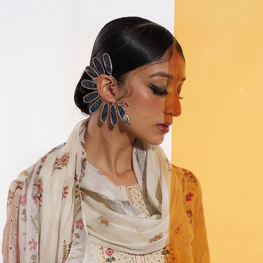 MACAW - Ajrakh blue & brass gold earcuff