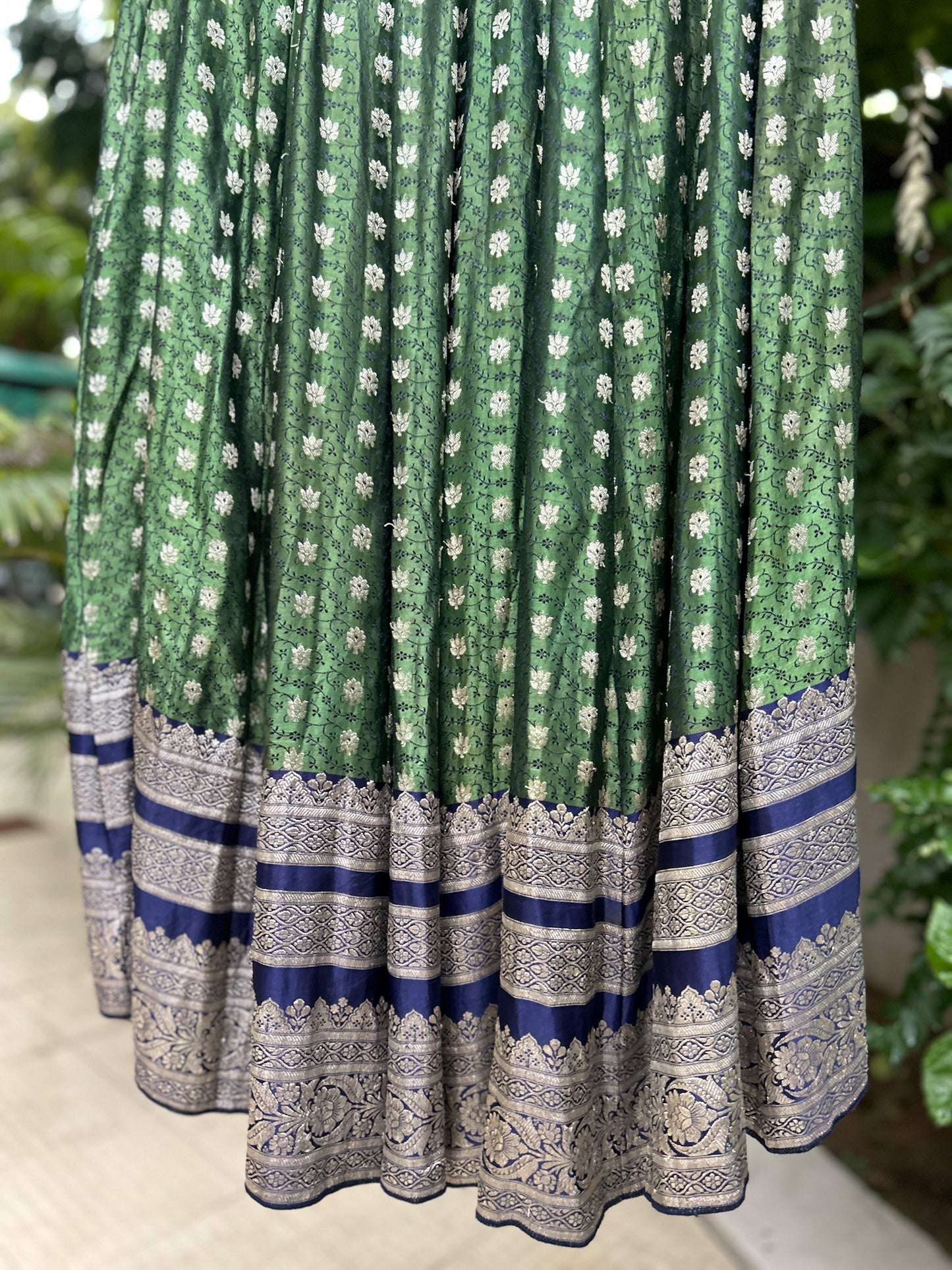 Green blue old saree skirt 2