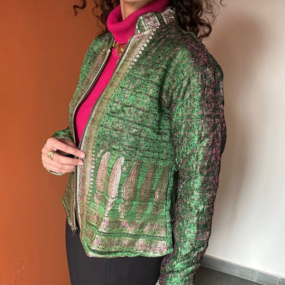 Green winter old saree jacket