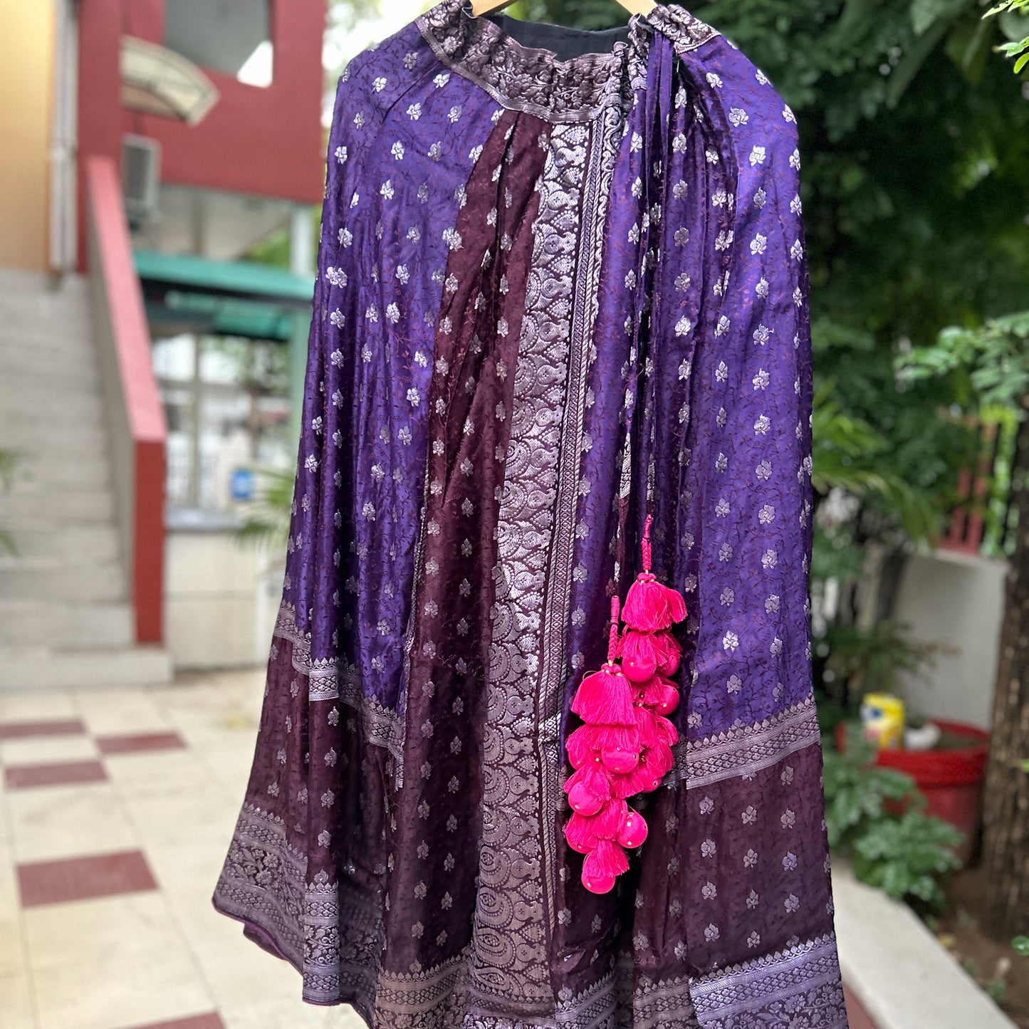 Purple & wine old saree skirt