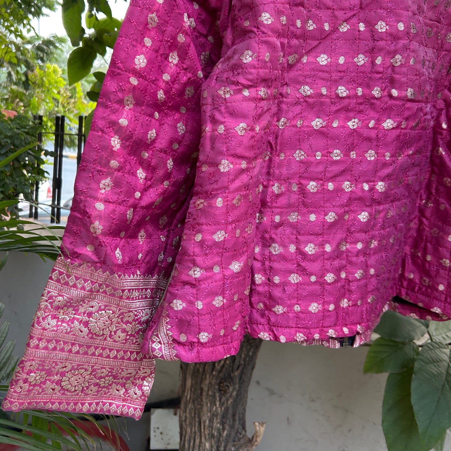 Dull pink winter old saree jacket