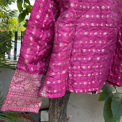 Dull pink winter old saree jacket