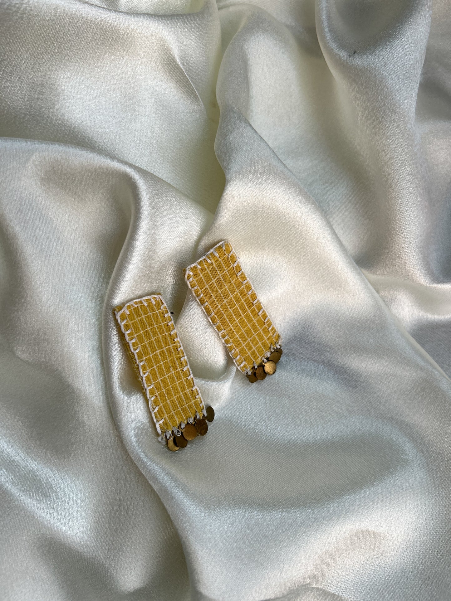 Yellow checks rectangle Earrings