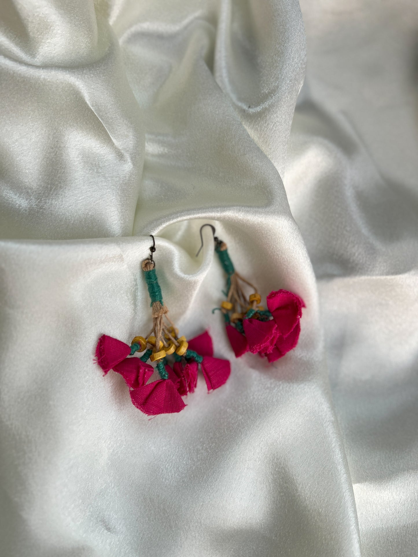 Pink fabric tassles Earrings