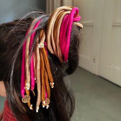 Silk gold pink hair strings 21 inch
