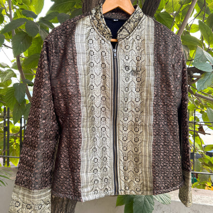 Brown gold winter old saree jacket