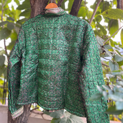 Green winter old saree jacket