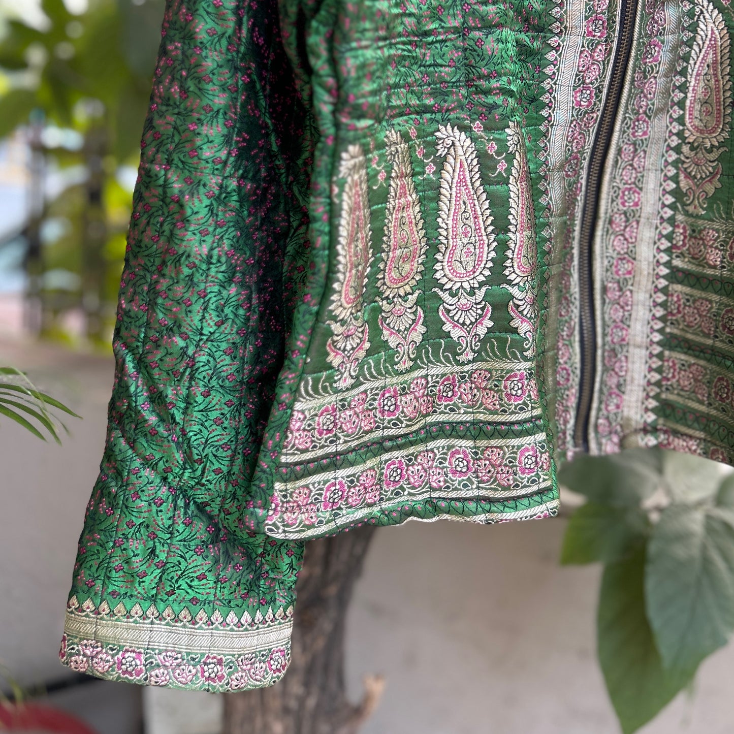 Green winter old saree jacket