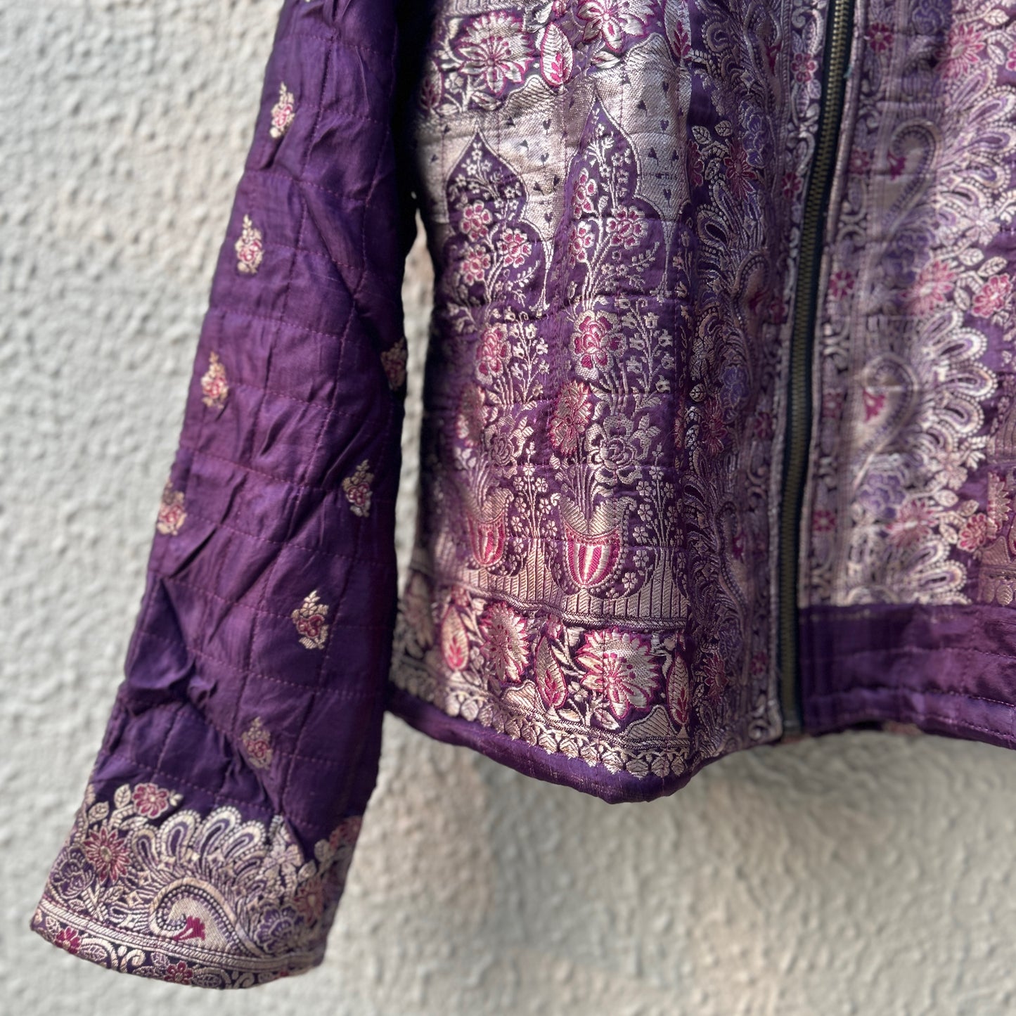 Purple winter old saree jacket