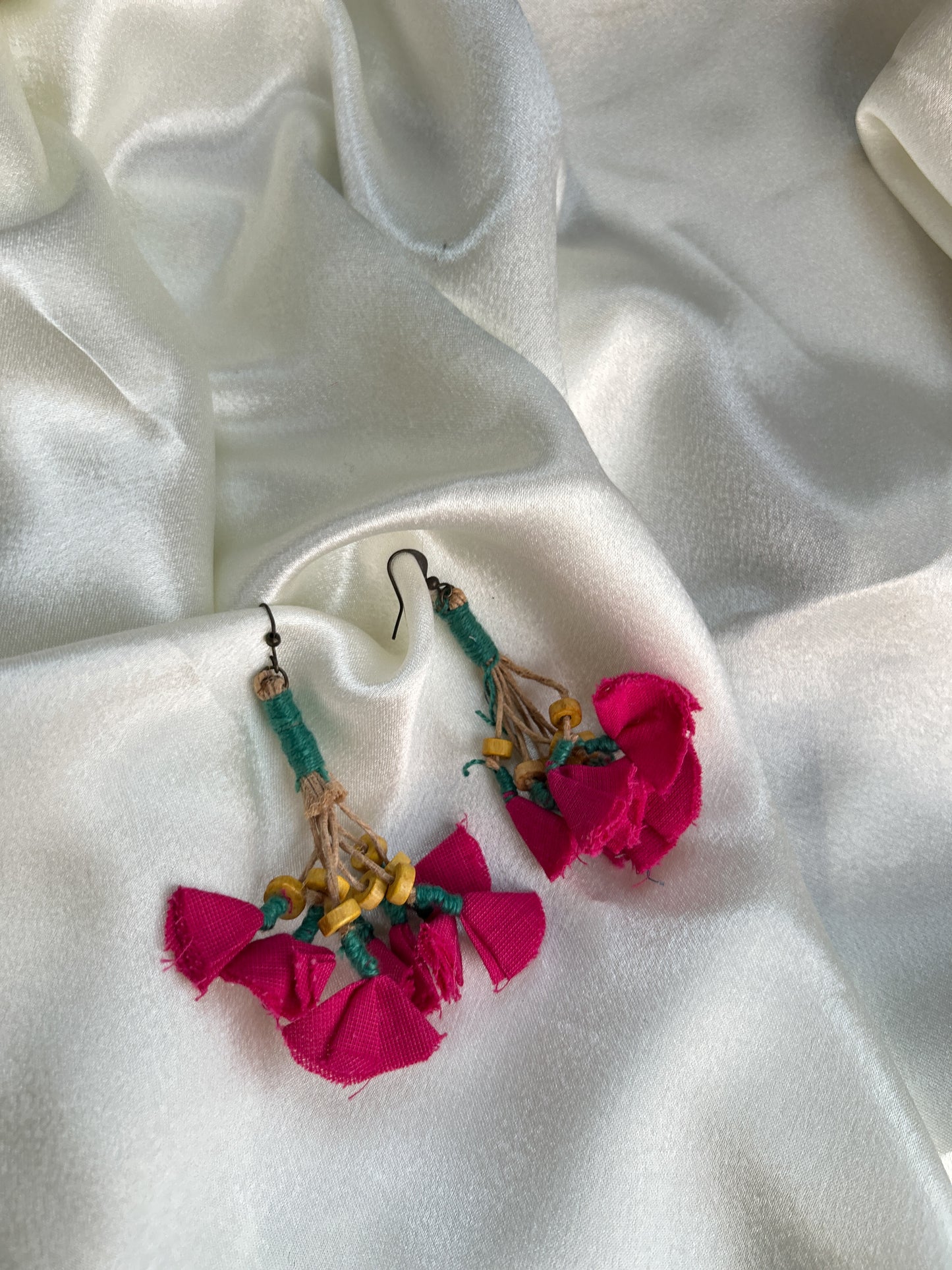 Pink fabric tassles Earrings