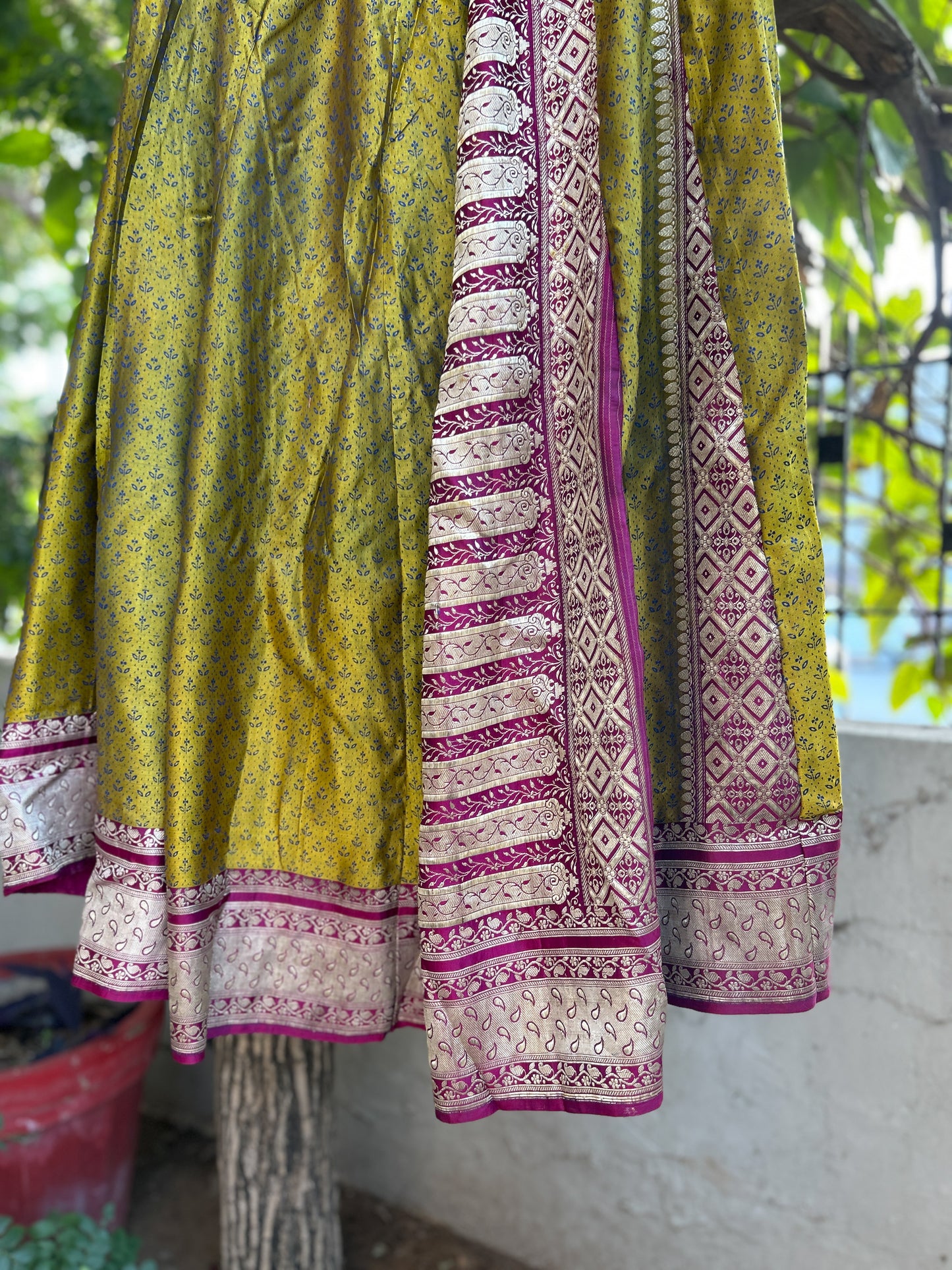 Mehndi Gulab silk skirt