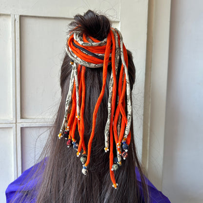 Orange grey printed hair strings 21 inch