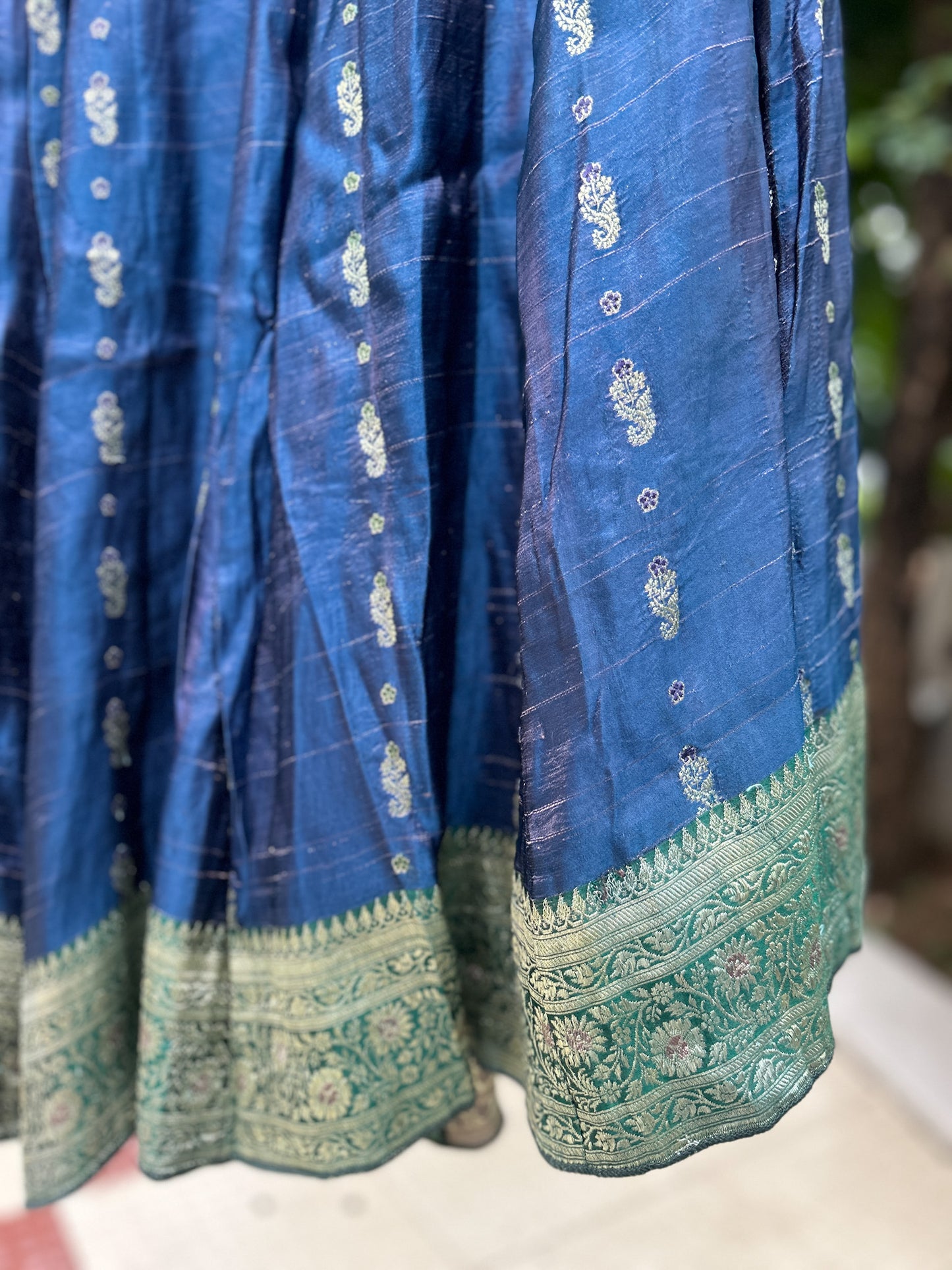 Royal blue with a hint of green old saree skirt