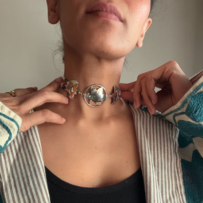 Flower moon choker (Rhodium silver color)