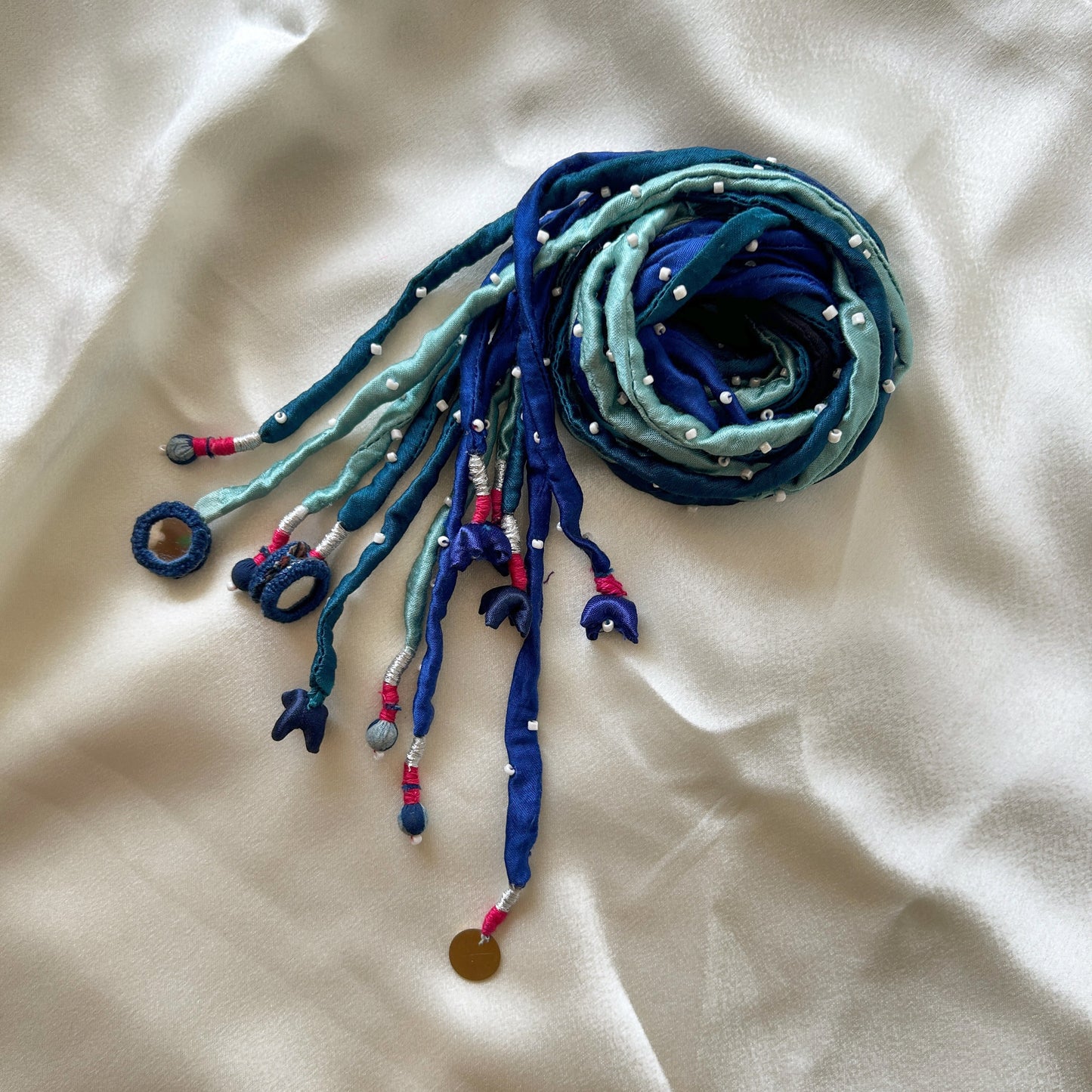 Silk shades of blue hair strings 21 inch