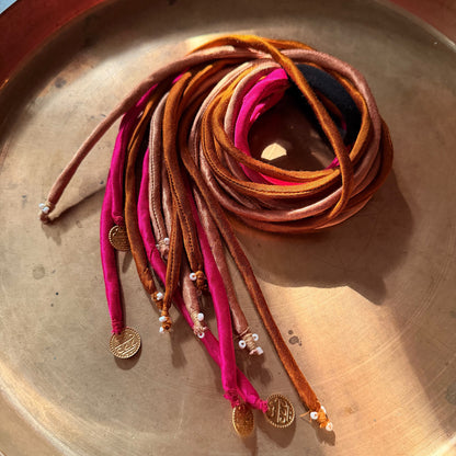 Silk gold pink hair strings 21 inch