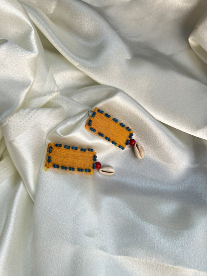 Rectangle yellow blue bead Earrings