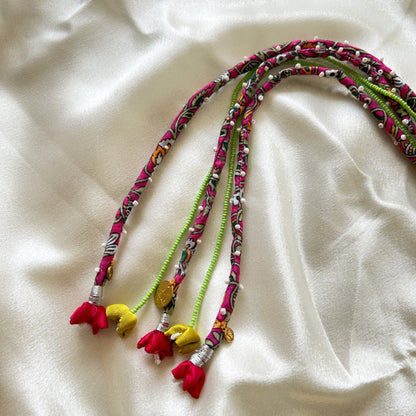 Beaded Looms Clip ins - pink printed with green beads 21 inch