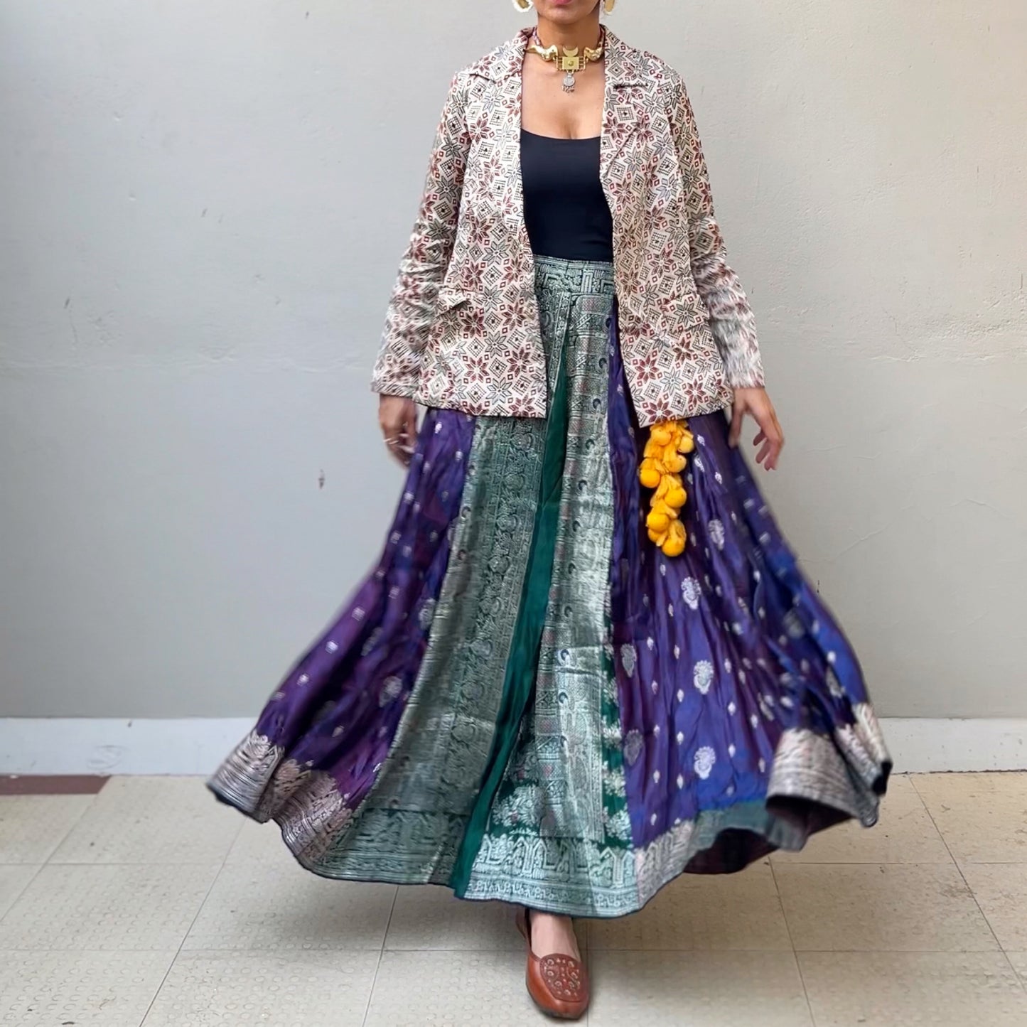 Peacock old saree skirt 2