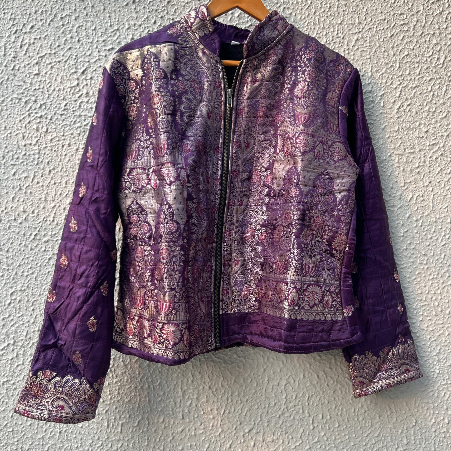 Purple winter old saree jacket