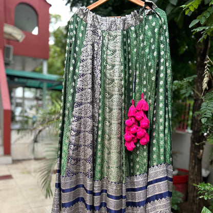 Green blue old saree skirt 2