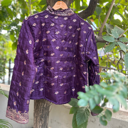 Purple winter old saree jacket