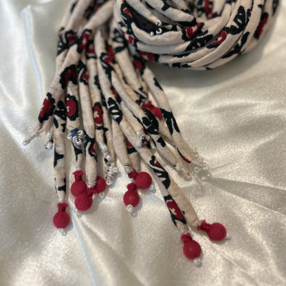 Cream maroon print hair strings 21 inch