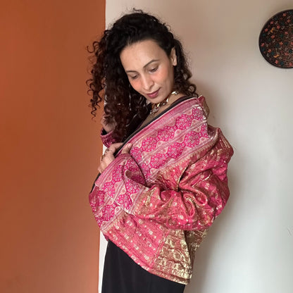 Blush pink winter old saree jacket