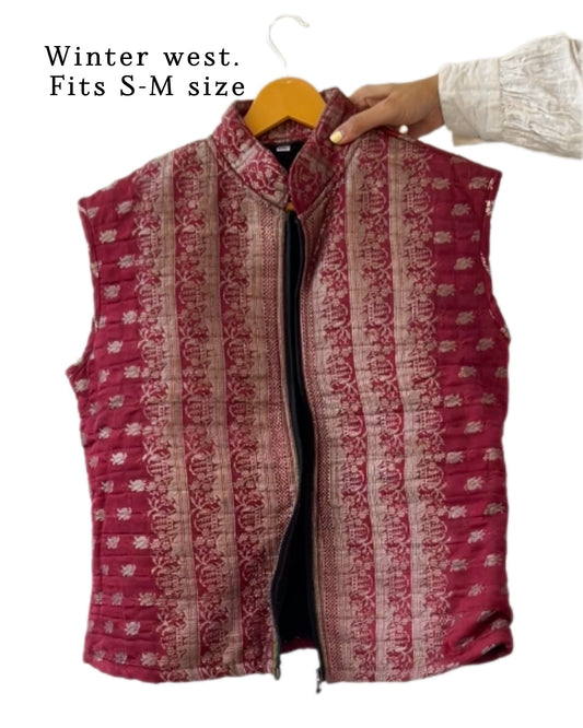 Maroon old saree west jacket