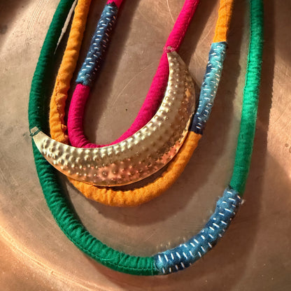 Three layered brass moon pop necklace