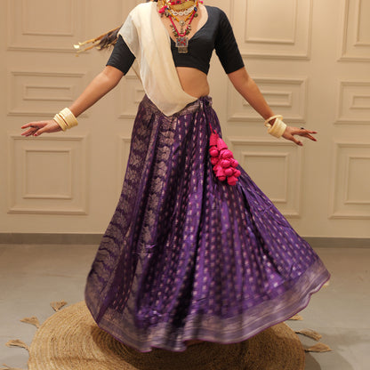 Purple silver old saree skirt 1