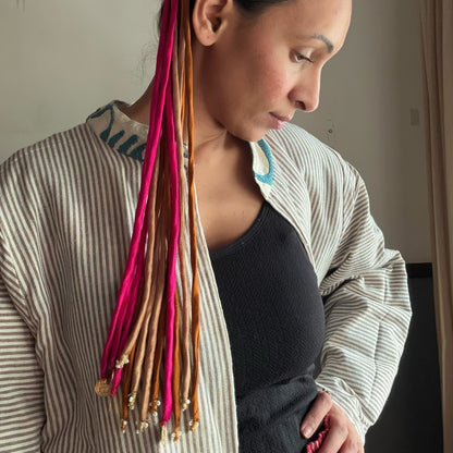 Silk gold pink hair strings 21 inch